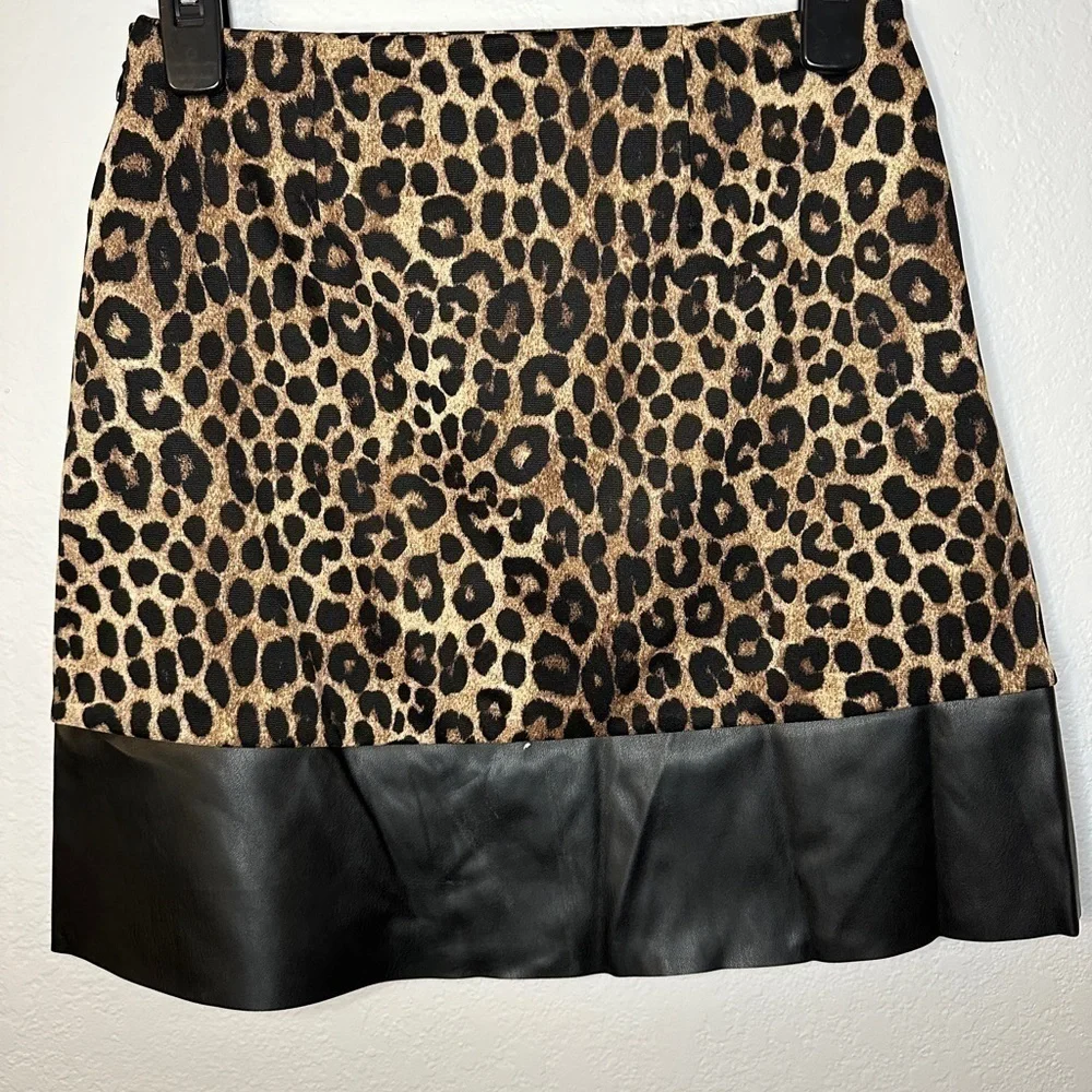 NWT Michael Kors Cheetah Print & Faux Leather A-line Skirt Size P (size 2) - Picture 6 of 9
